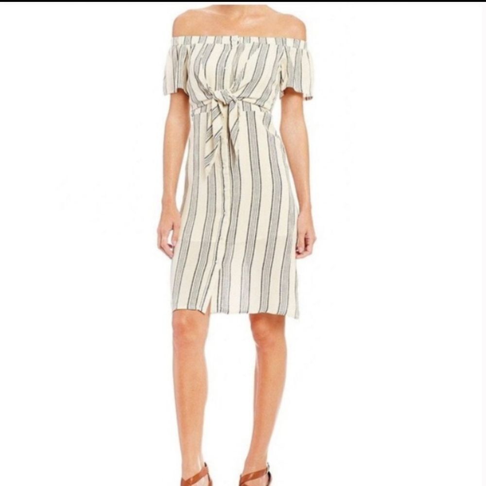 Gianni Bini Matilda Black White Stripe Off The Shoulder Tie Front Dress Boho
